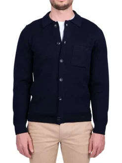 Gilet indigo uni avec une coupe droite à col montant et des poches