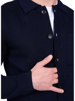 Gilet indigo uni avec une coupe droite à col montant et des poches