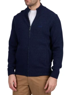 Gilet indigo uni avec une coupe droite à col montant et des poches