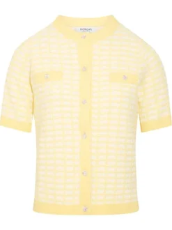 Gilet jaune à carreaux avec une coupe droite et un col rond