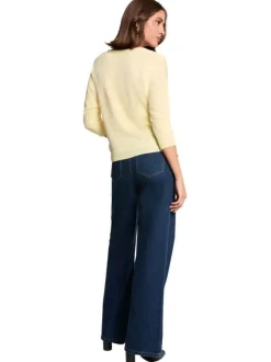 Gilet jaune uni à coupe droite avec des manches 3/4 et 5 boutons