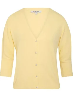 Gilet jaune uni à coupe droite avec des manches 3/4 et 5 boutons