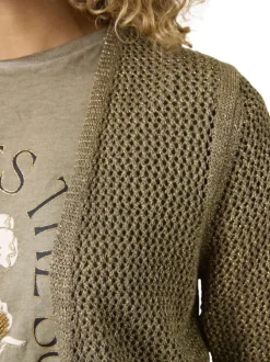 Gilet kaki en maille ajourée avec une coupe droite et des manches 2/3