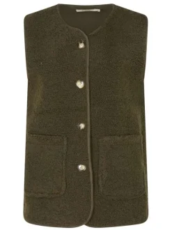 Gilet kaki uni avec une coupe ajustée et deux poches plaquées à l'avant