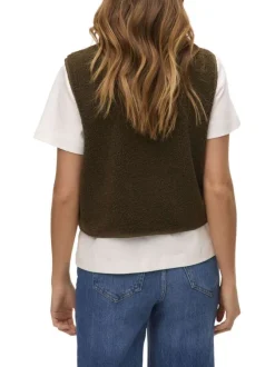 Gilet kaki uni en maille sherpa avec boutonnière noire mate à l'avant
