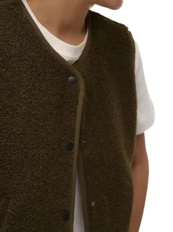 Gilet kaki uni en maille sherpa avec boutonnière noire mate à l'avant