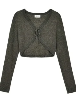 Gilet kaki uni style boléro à col v à nouer et à manches longues