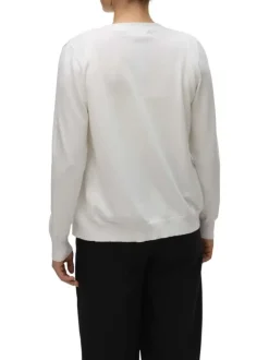 Gilet manches longues écru uni avec un col v et une coupe droite