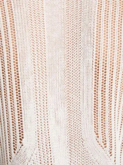 Gilet manches longues en coton écru uni avec une coupe droite et un col v