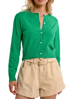 Gilet manches longues vert uni avec une coupe droite et un col rond