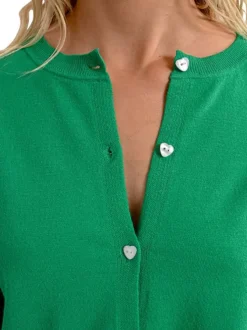 Gilet manches longues vert uni avec une coupe droite et un col rond