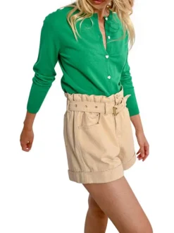 Gilet manches longues vert uni avec une coupe droite et un col rond