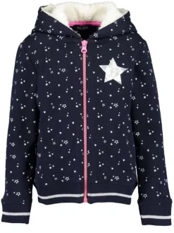 Gilet marine en coton all-over coupe droite col à capuche