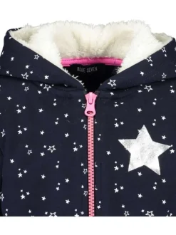 Gilet marine en coton all-over coupe droite col à capuche