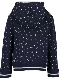 Gilet marine en coton all-over coupe droite col à capuche