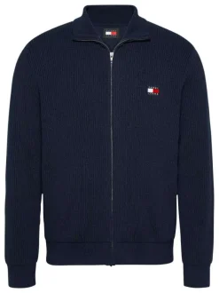 Gilet marine uni avec une coupe droite et un col montant en côtes