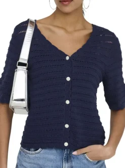 Gilet marine uni avec une coupe droite et un col V avec des boutons
