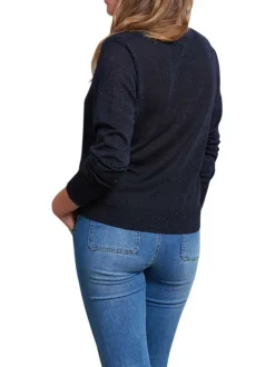 Gilet marine uni avec une coupe droite et un col v à manches longues