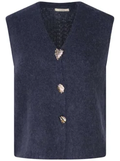 Gilet marine uni col en v sans manches avec des boutons dorés
