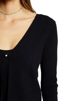 Gilet marine uni coupe droite avec un col v et des fines manches longues