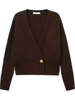 Gilet marron en maille fine avec une coupe droite et un col v profond