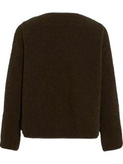 Gilet marron en maille sherpa pourvu d'un col rond et de manches longues