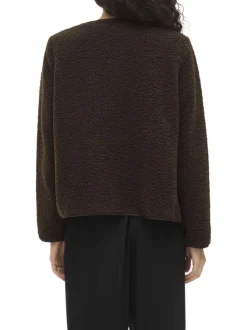 Gilet marron en maille sherpa pourvu d'un col rond et de manches longues