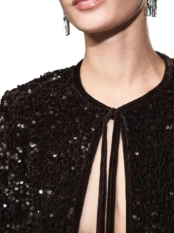 Gilet marron à sequins pourvu d'un col rond et de manches longues