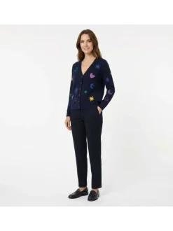 Gilet Moka marine uni pourvu d'une coupe droite et de manches longues