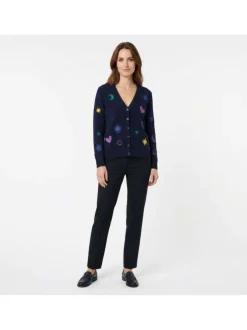 Gilet Moka marine uni pourvu d'une coupe droite et de manches longues