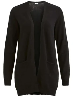 Gilet noir col v longueur mi-cuisse et poches plaquées à l'avant