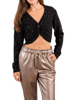 Gilet noir en maille fine avec une coupe ajustée et des paillettes