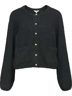 Gilet noir en maille tricotée pourvu d'un col rond et de manches longues