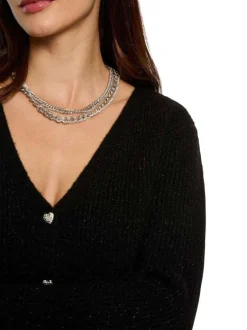Gilet noir en maille tricotée pourvu d'un col v et de manches longues