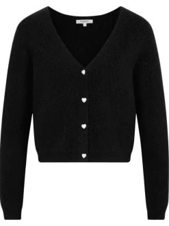 Gilet noir en maille tricotée pourvu d'un col v et de manches longues
