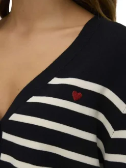 Gilet noir et blanc à motif rayé pourvu d'un col v et de manches longues