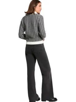 Gilet noir et blanc à motifs avec une coupe droite et un col à revers