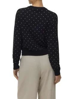 Gilet noir à pois blancs avec boutonnière à l'avant et col rond