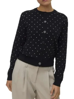 Gilet noir à pois blancs avec boutonnière à l'avant et col rond