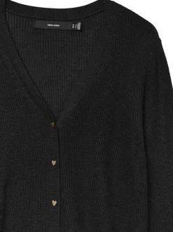 Gilet noir uni avec un col v profond et boutonnière dorée