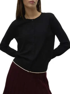 Gilet noir uni avec une coupe droite à col rond et des manches longues