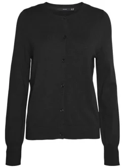 Gilet noir uni avec une coupe droite à col rond et des manches longues