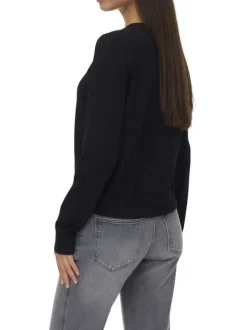 Gilet noir uni avec une coupe droite à col rond et des manches longues