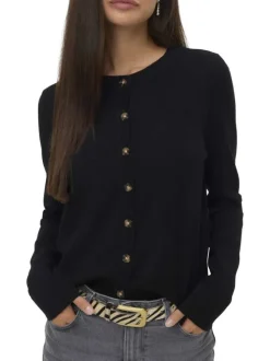 Gilet noir uni avec une coupe droite à col rond et des manches longues