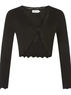 Gilet noir uni avec une coupe droite et col v à manches longues