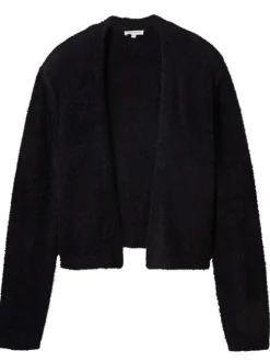 Gilet noir uni avec une coupe droite et un tissu en fausse fourrure