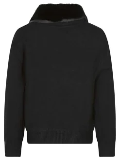 Gilet noir uni avec un zip et un col à rabats en fourrure synthétique