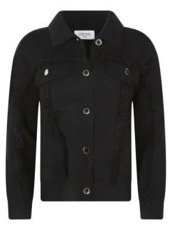 Gilet noir uni à coupe droite avec un col à rabats et des manches longues