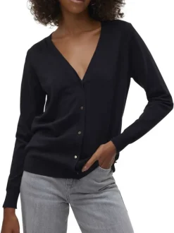 Gilet noir uni à coupe droite avec un col v et des manches longues