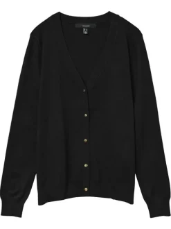 Gilet noir uni à coupe droite avec un col v et des manches longues